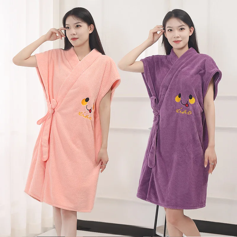 Boluoge Bathrobe Skirt Bath Towels Coral Velvet Thickened Soft Water Absorbent Home Pajamas Hotel Bathrobe for Women