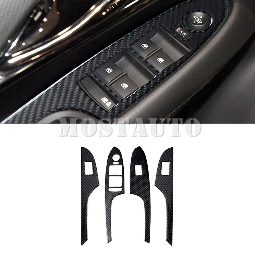 

For Cadillac ATS Soft Carbon Fiber Interior Car Door Armrest Window Lift Switch Button Panel Trim Cover 2013-2019 4pcs （2 Color）