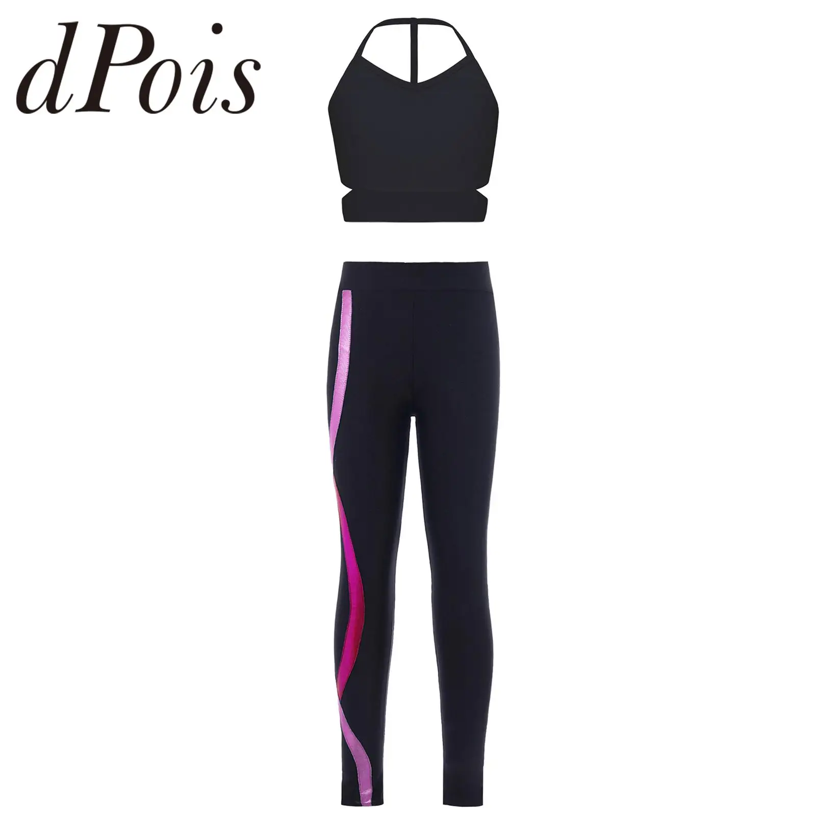 

Kids Gym Sports Suit for Girls Sportswear Halter Crop Top with Pants Trascksuit for Workout Ballet Gymnatics Outfit Yoga Sets