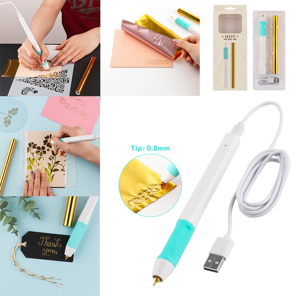 Heat Foil Pen, Foil Embossing Pen Fun DIY 4pcs Different Tip for Plastic  (Gold)