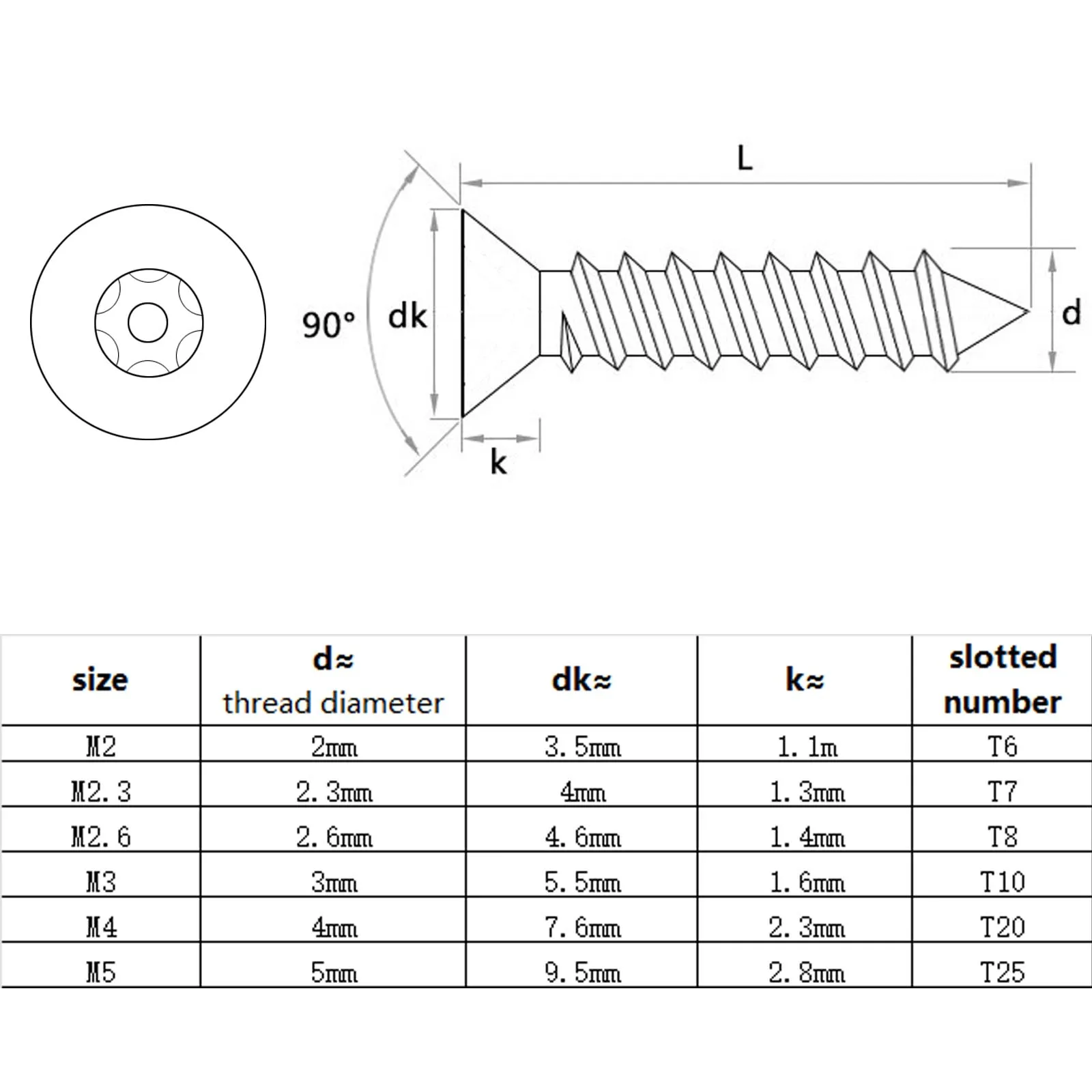M2 M2.3 M2.6 M3 M4 M5 304 Stainless Steel Pin Six Lobe Torx Flat Countersunk Head Tamper Proof Security Self Tapping Wood Screw