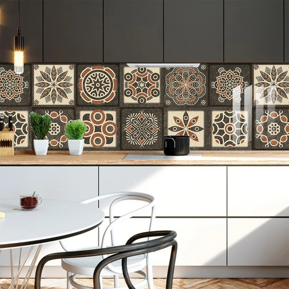 24 adesivi per piastrelle per cucina e bagno, 20 x 20 cm, stile marocchino, vintage, autoadesivi, in vinile, impermeabili, a prova di olio, fai da te