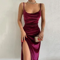 2024 woman European American Dresses style women’s clothing 2024 new spring summer fashion sexy slim fit slit suspender dress