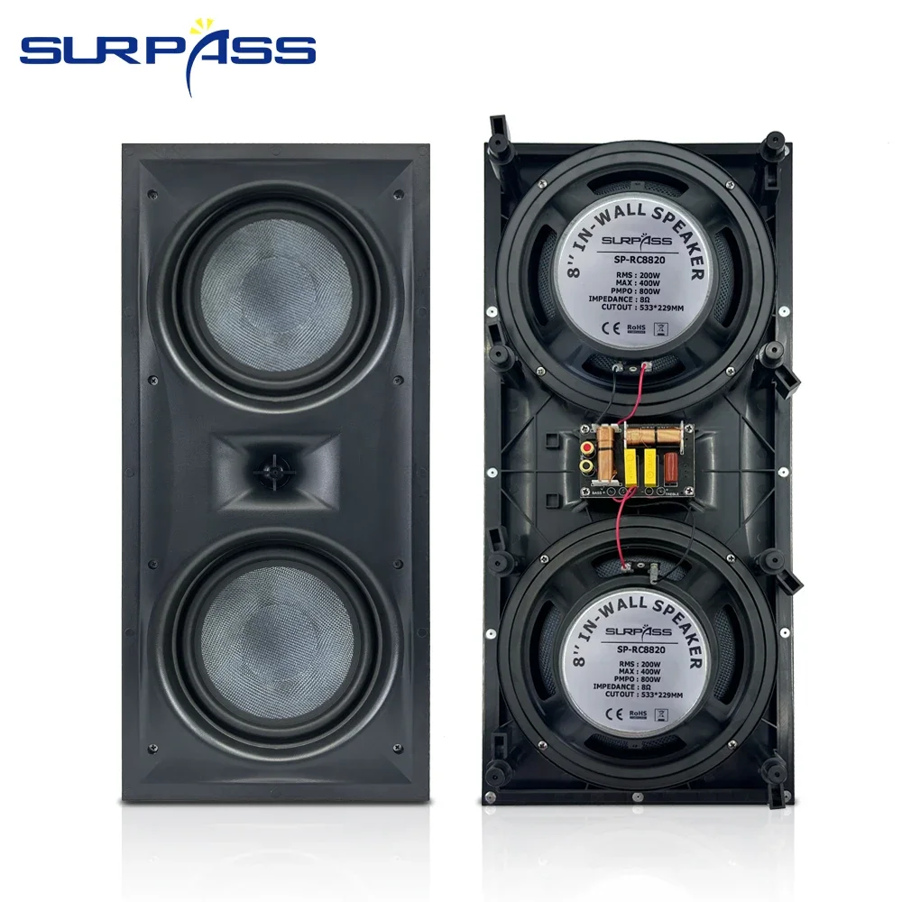 8″*2 fiber glass 200W big power fiber glass wooferTwo-Way in Wall Rectangle Speaker audience for Public Address Background Music 2
