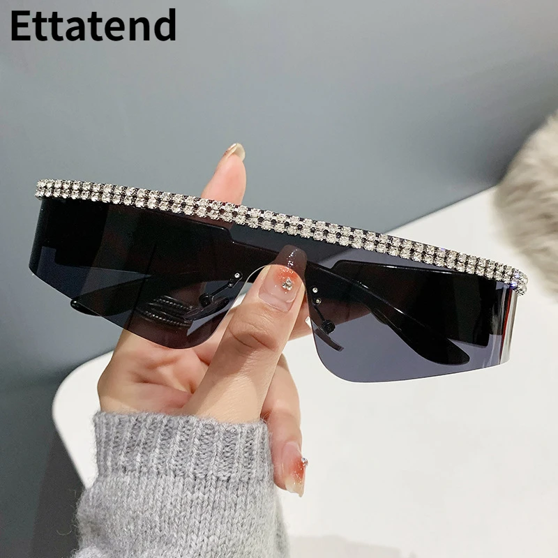 

2023 Fashion Flat Top Punk Sunglasses Women Luxury Brand Y2K Sun Glasses Men Vintage One Piece Goggles Diamond Eyewear Uv400