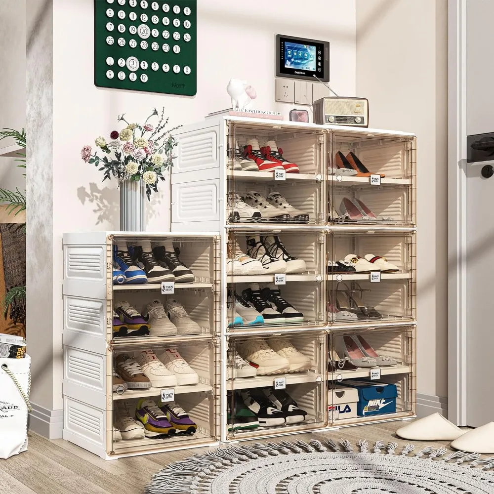 

Переносная стойка для обуви Органайзер для чулана, Штабелируемый Шкаф для хранения обуви с магнитной прозрачной дверью