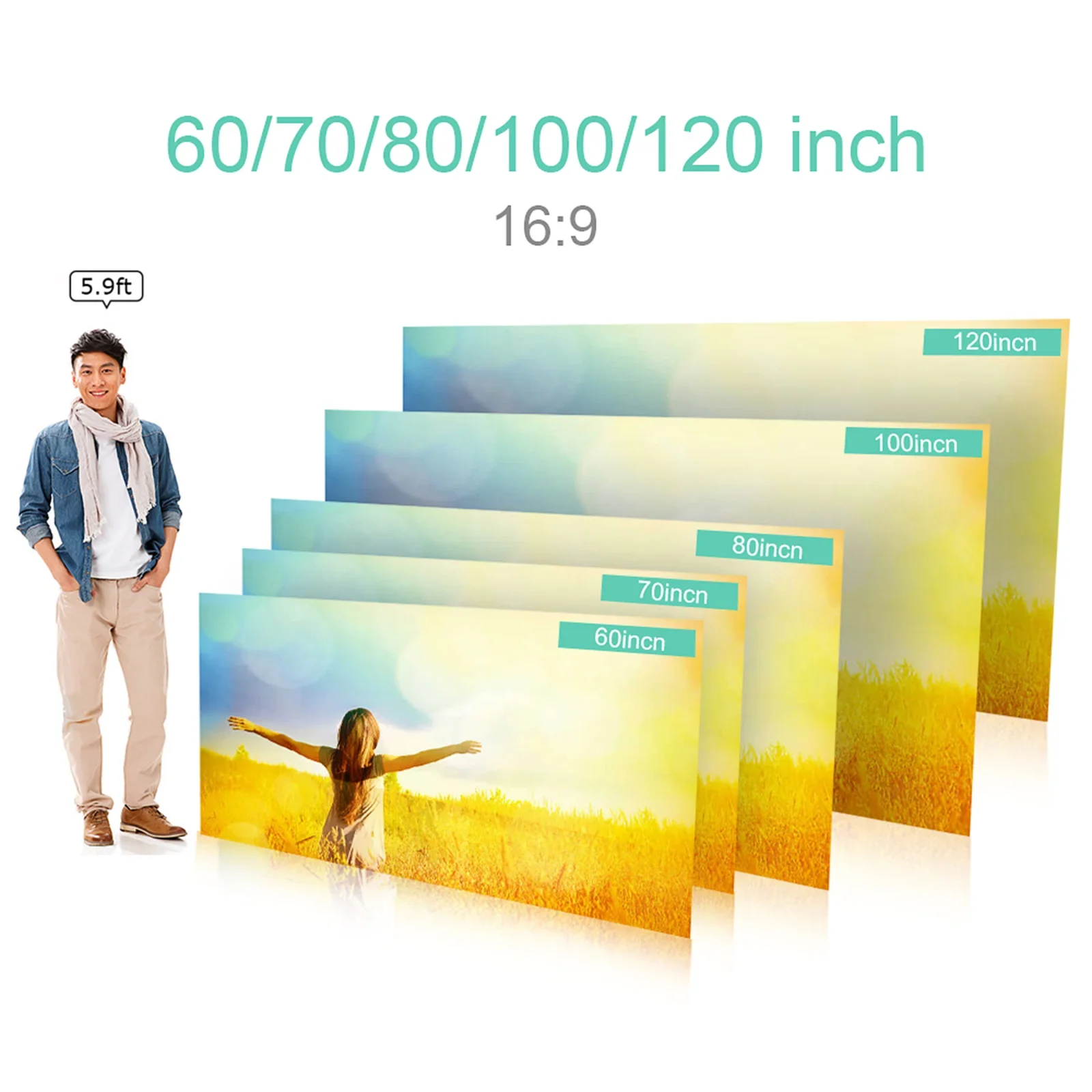 Portable Projector Screen projector screen projection screen Simple Curtain Anti-Light 60 70 80 100 120 Inch 16:9 Home Outdoor Projection Office Screen Metal Grey