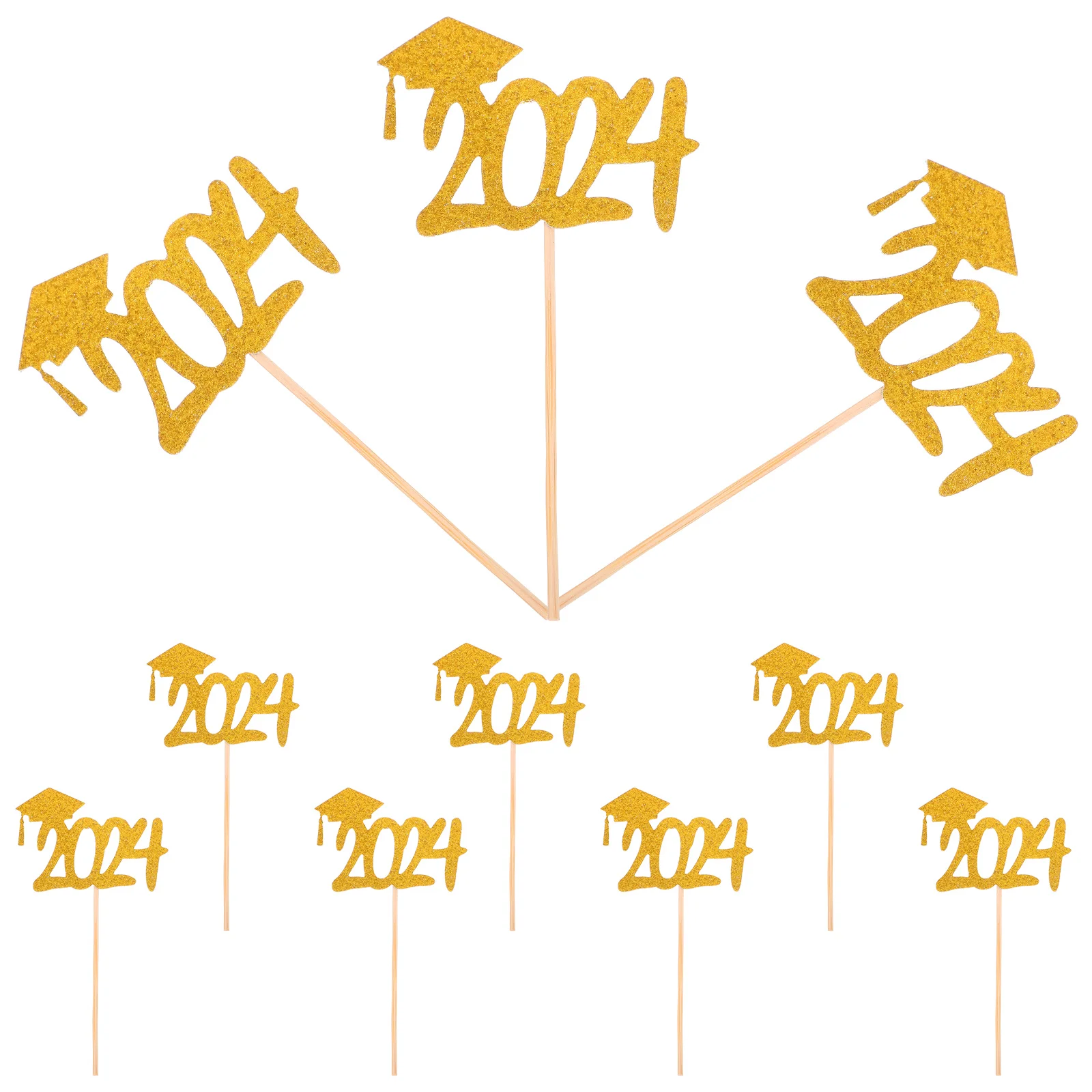 

10 Pcs Decor 2024 Graduation Flag Planting Class Of Cupcake Topper Toppers Advanced Decors Party Supplies