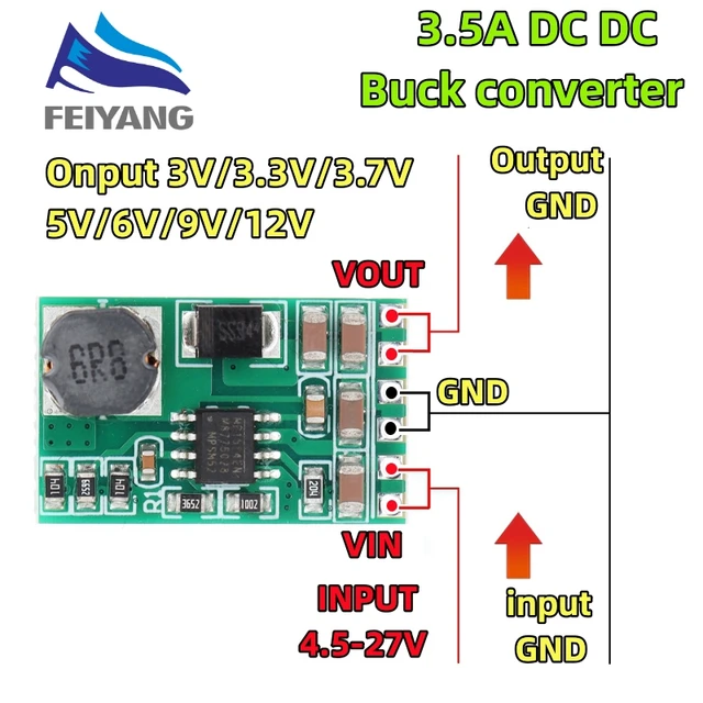 SM 3.5A DC-DC Converter Module Buck Step-Down Voltage Regulator Board 4.5V-27V to 3V 3.3V 3.7V 5V 6V 7.5 9V 12V DD2712sa