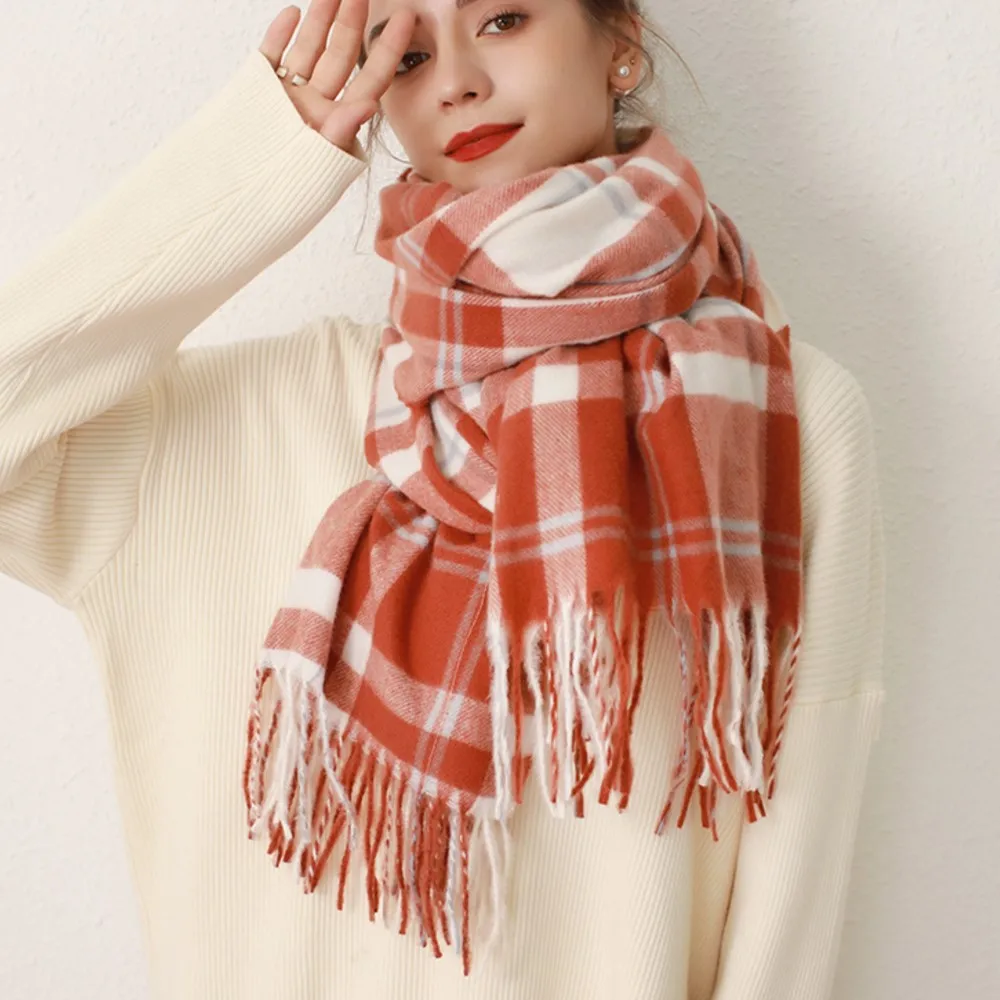 Europe Imitation Cashmere Scarf New Female Long Muffler Winter Warm Scarves Tassel Plaid Shawl