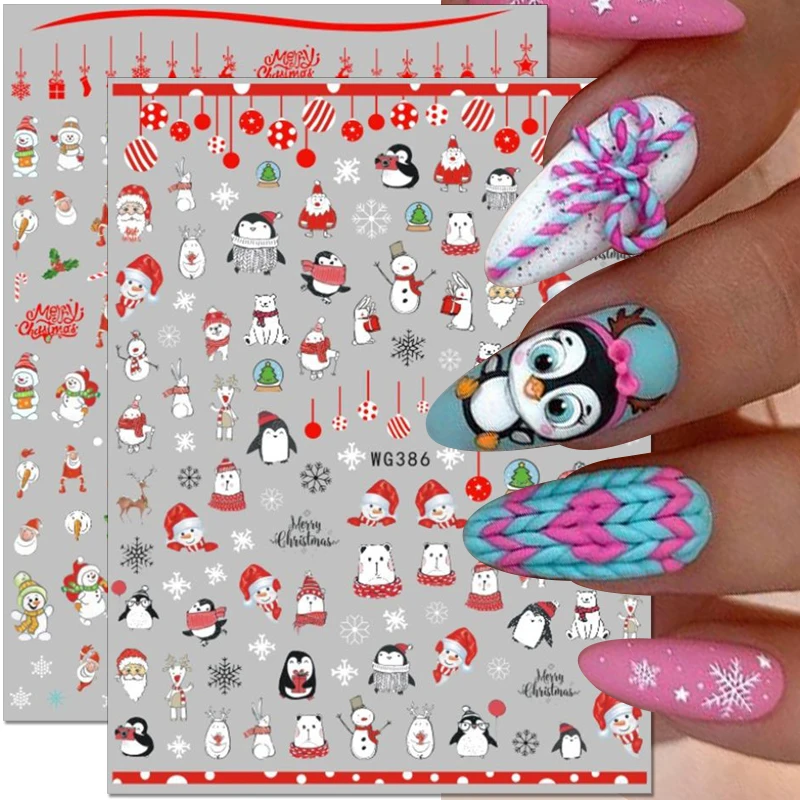 

3D Christmas Nail Art Stickers Cute Sticker Cartoon Santa Claus Elk Snowflake Nail Stickers Winter Nail Decals Nails Supplies