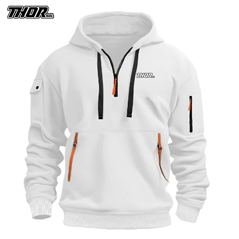 THORSOL Men Cycling Hoodie Jacket Mountain Bicycle Sport MTB Bike Sweatshirt Hiking Multiple pockets Fishing Windbreaker
