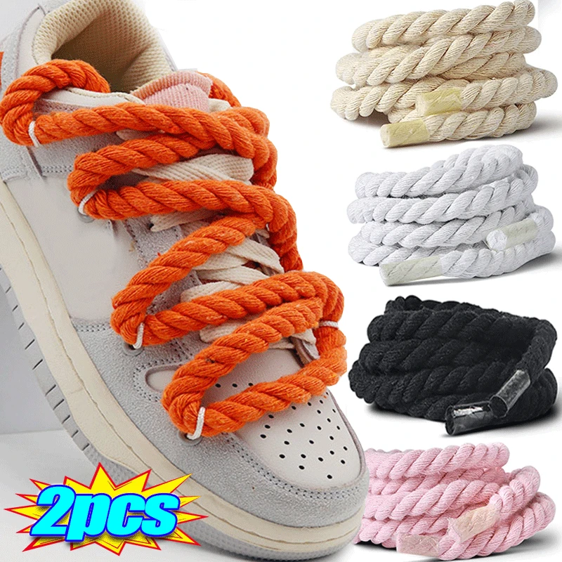 

2PCS 120-160CM Thick Cotton Line Twist Weave Shoelaces solid Color Rope Shoes Laces Men Women Trendy Sport Casual Shoe Laces