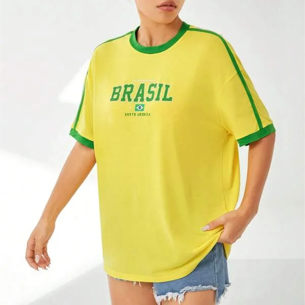 Europe and the United States loose letters yellow green top Y2K women's summer T-shirt sexy clothing street