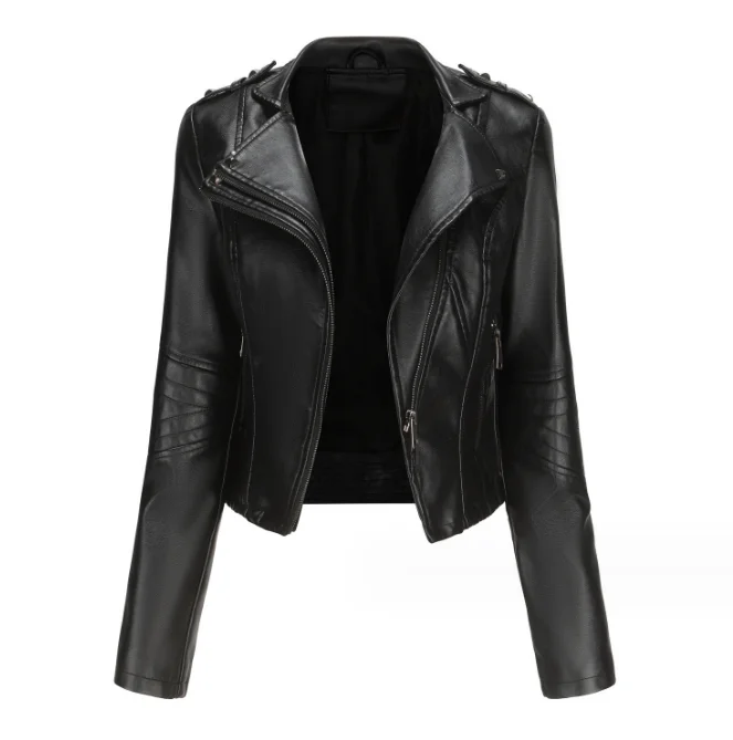 

New Slim Fit Long Sleeve Spring and Autumn Leather Coat Rivet Popular Short Coat Zipper Leather Jacket