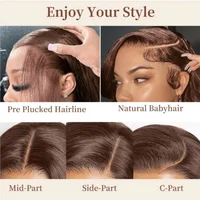 Perruques Lace Front HD 13x4 en cheveux humains brésiliens, couleur marron chocolat, 34 pouces, lisses comme des baguettes, avec dentelle transparente 13x4, pour femmes 5