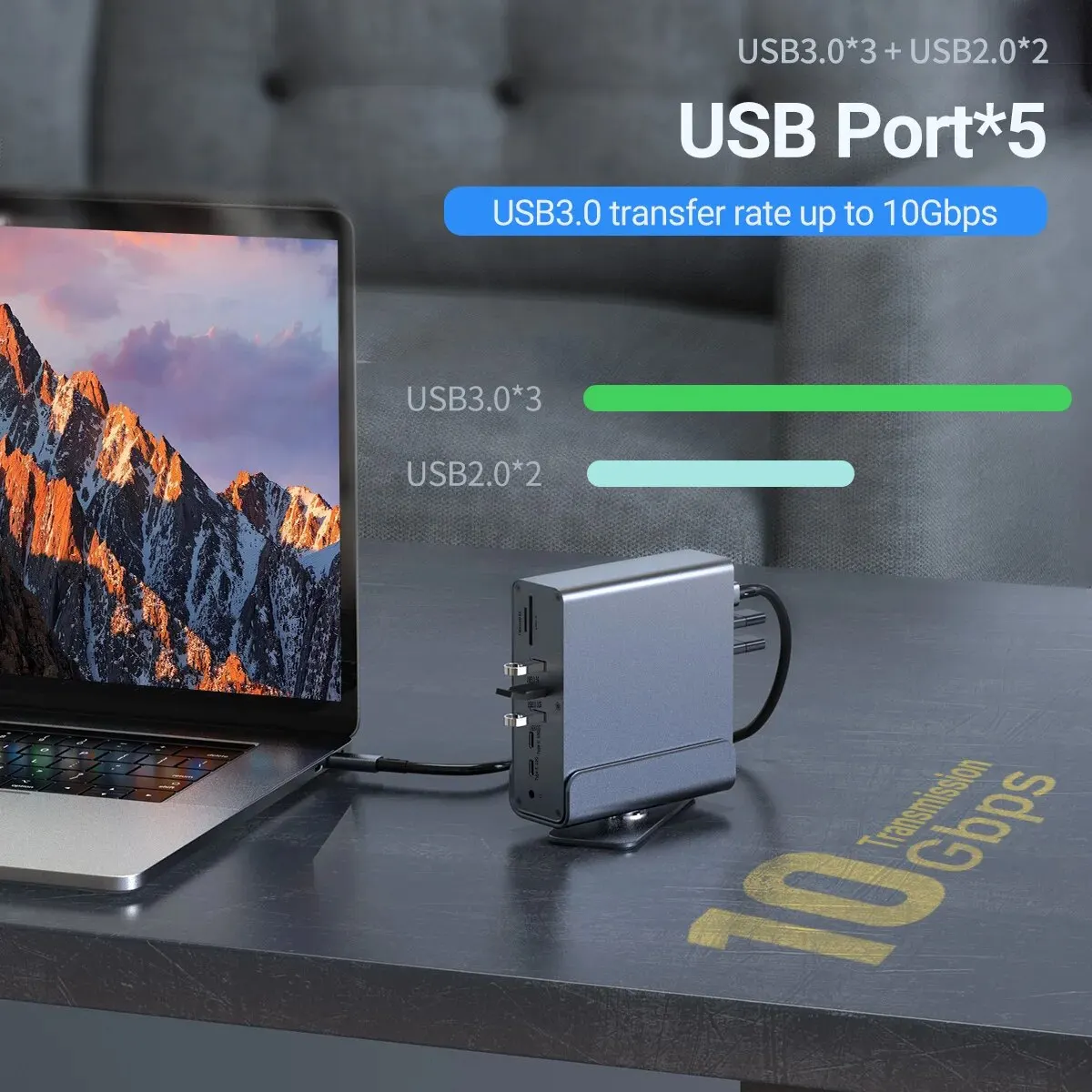 Docking Station para Mac Pro, Hub Vertical com Monitor Triplo, 4K HD, RJ45 1000M,USB 3.0, 2.0,PD 3.0,SD, TF, Áudio 3.5, 15 em 1