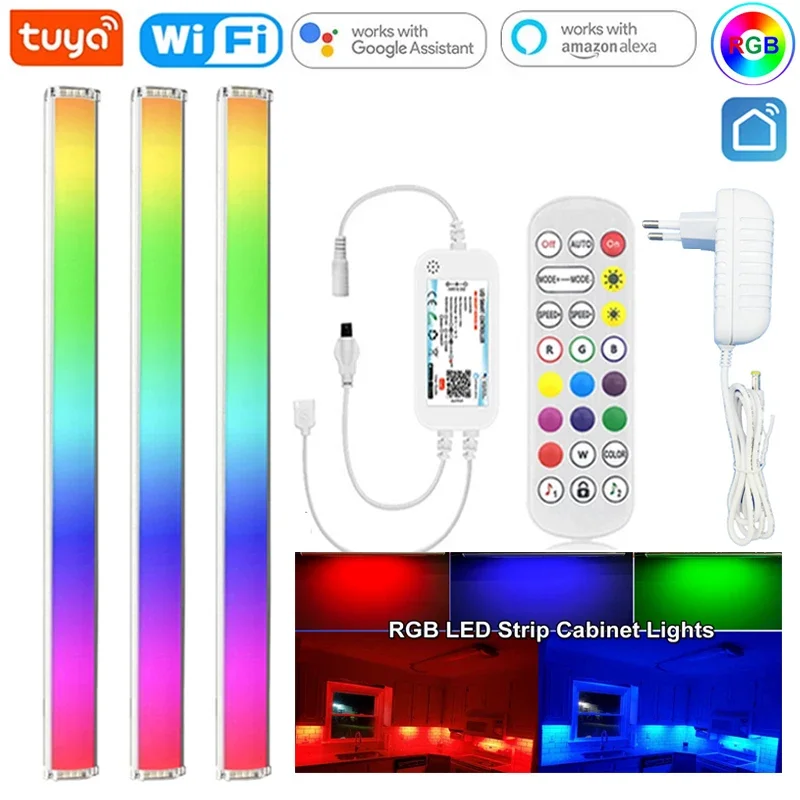 Dimmable LED Strip Kit Lâmpada com App Controle Remoto e Voz, sob o armário, cozinha, quarto, Counter Decor, Wi-Fi, DC 12V, 30 centímetros, Tuya