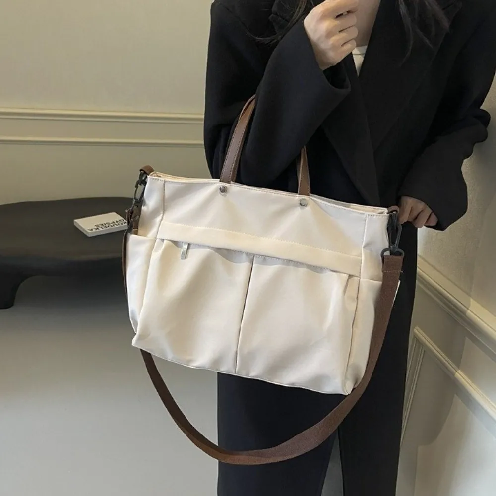 Borsa a Tracolla Elegante da Donna con Due Tasche in Nylon, Borsa per Pendolari Resistente, Monocolore, Grande Capacità, per Viaggi - immagine 3