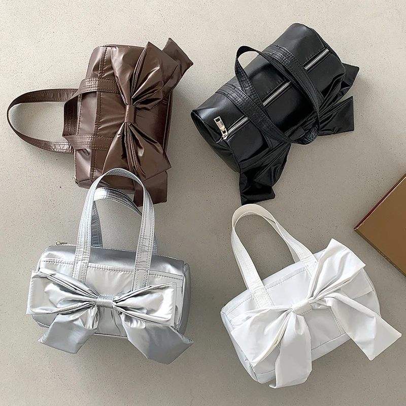 

Korean New Bow PU Leather Tote Ladies Street Commuting Casual Soft Pillow Handbags Exquisite Trendy Underarm Bag Simple Bolsas