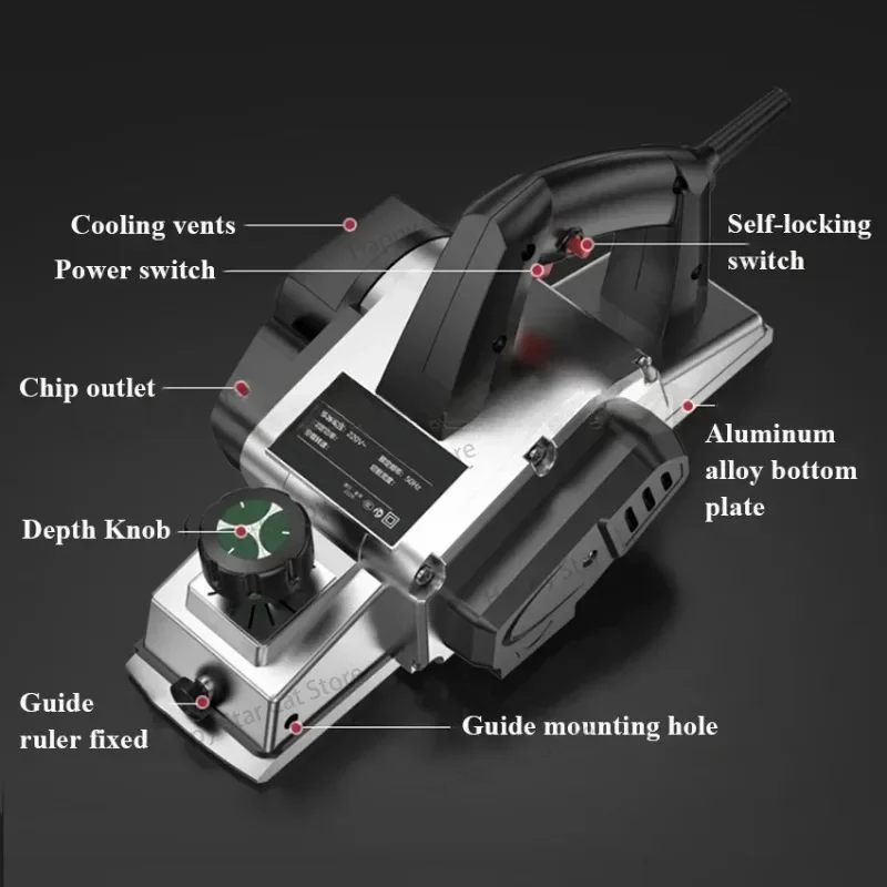 Electric Planer Wood Cutter Electric Saw Carpenter's Plane Portable Planer with 82mm Planing Width 2mm Planing Depth 220V 5