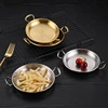 Stainless Steel Round Plate with Handle Korean Sauce Seasoning Dish Snack Serving Tray Flat Bottom Plates Kitchen Tableware 5