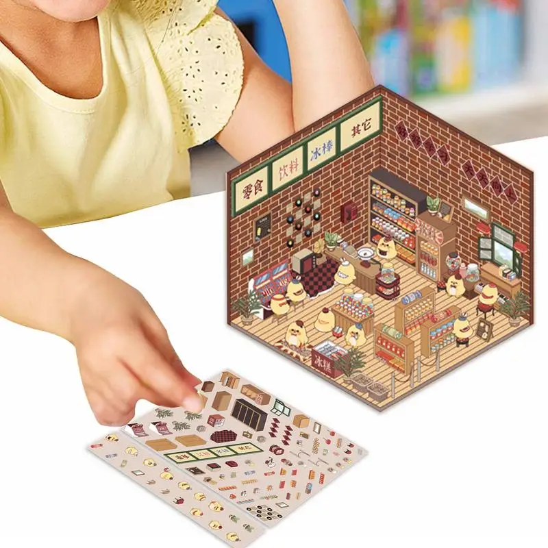Miniature House Stickers 3D Effect Landscaping Sticker Cartoon House Stickers For Boys Girls Make Your Own Scrapbook Decals Room
