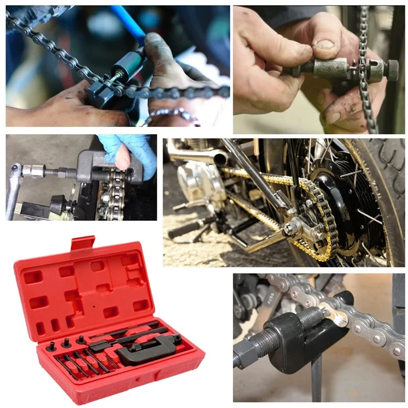 Chain Repair Tool Set 13PCS Motorcycle Chain Splitter Breaker Motorbike Mountainb Riveting Tool Heavy Duty Link O Ring Bicycle