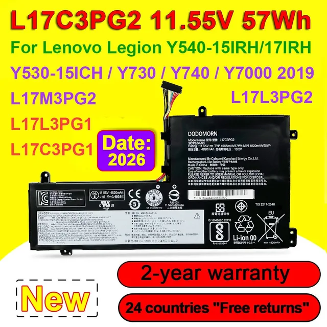 L17C3ical2 L17M3ical2 Batterie D'ordinateur Portable Pour Lenovo Légion Y530-15ICH Y540-15IRH Y540-17IRH Y730 Y740 Y7000 Y7000P 2019 Série 57Wh 1