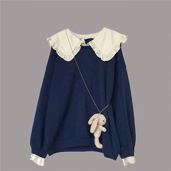 Felpe con cappuccio larghe patchwork a contrasto stile preppy Felpe primavera autunno nuove magliette casual a maniche lunghe moda donna coreana 1