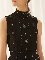 فستان مطرز للنساء من IEQJ ، عمل رقعة ، رقبة مستديرة ، بدون أكمام ، خصر مرتفع ، صغير ، صيفي ، ملابس الموضة ، 3WM556 1