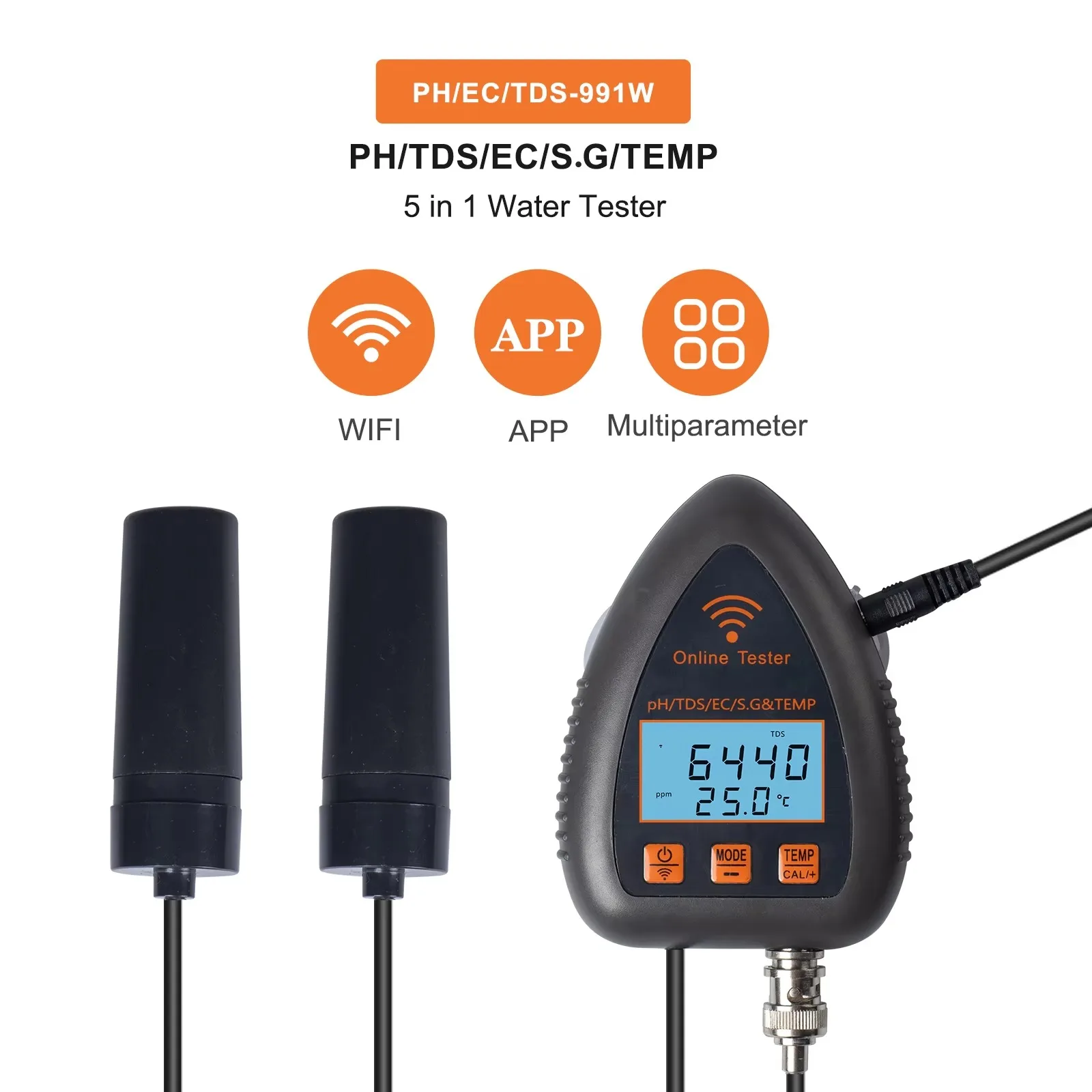 5-in-1 WiFi 스마트 수질 테스터 앱 제어 PH EC TDS SG 온도 측정기