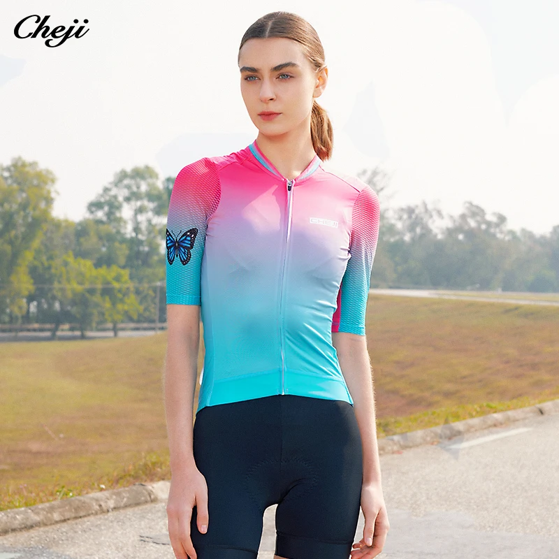 CHEJI Women cycling jersey, summer cycling shirt, sport shirt, short-sleeved clothing for bicycles