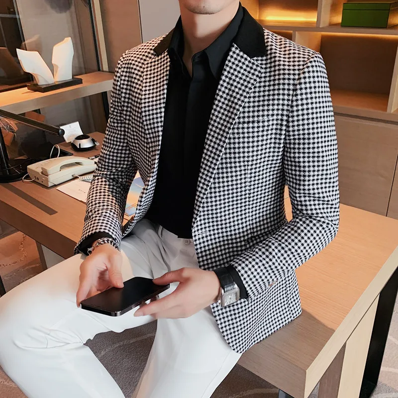 2024 Autumn Winter Korean Houndstooth Blazer Jackets Fashion Color