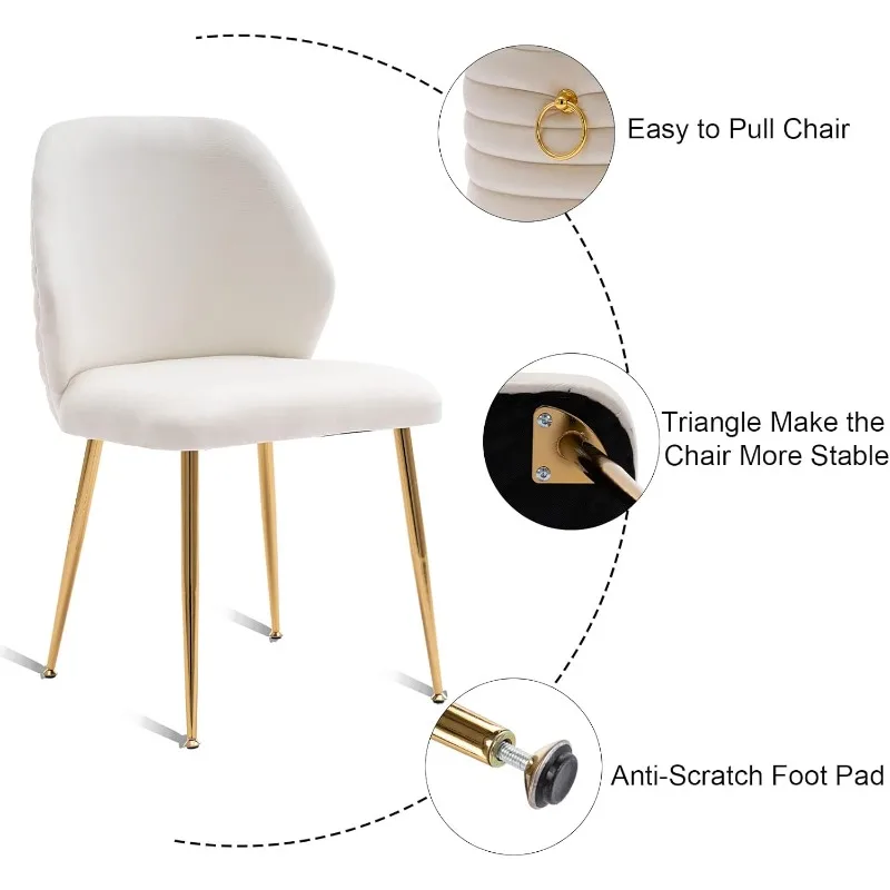 Cream Velvet Upholstered Dining Chairs Set of 2, Modern Accent Dining Room Chairs Tufted Armless Side Chair 6