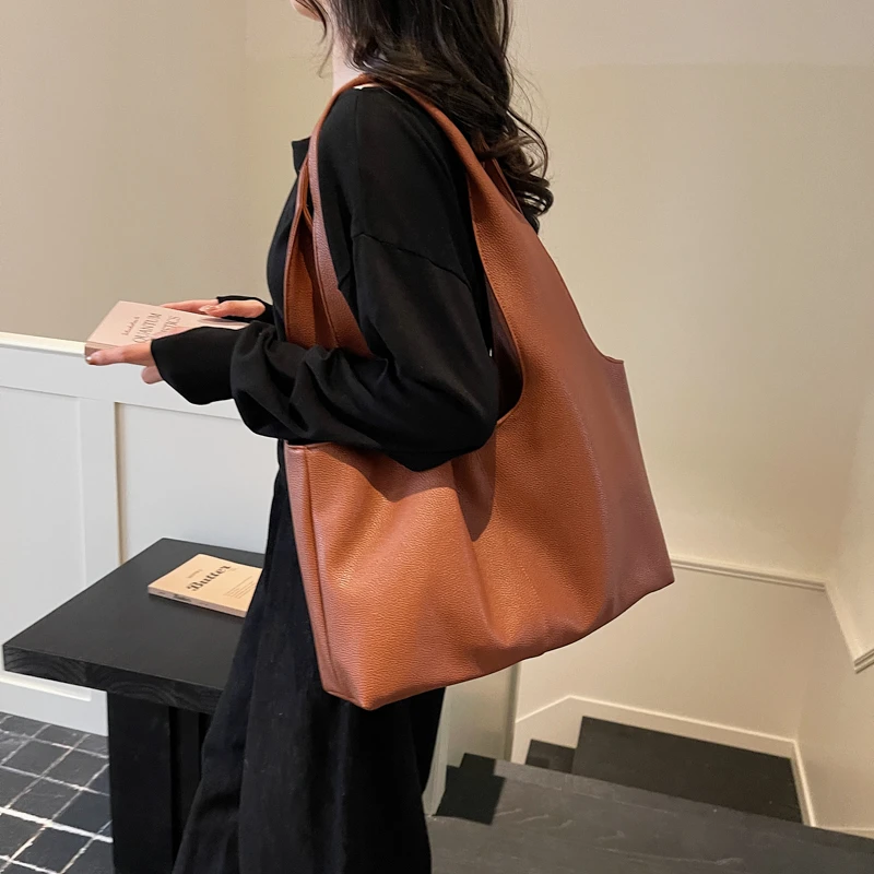 Borsa a Spalla in Pelle Grande Capacità, Morbida, Minimalista, Stile Coreano, per Spiaggia, Viaggi, Shopping Quotidiano e Pendolarismo - immagine 3