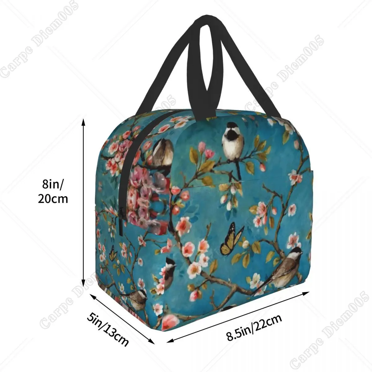 Cute Birds Cherry Blossom Insulated Lunch Bag Waterproof Parrot Bird Thermal Cooler Lunch Box for Women Office Work School