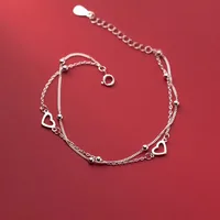 Bracelets en argent Sterling 925 en forme de cœur creux pour femmes et filles, Vintage, Design coréen, perles Double couche, bijoux cadeaux de fête 6