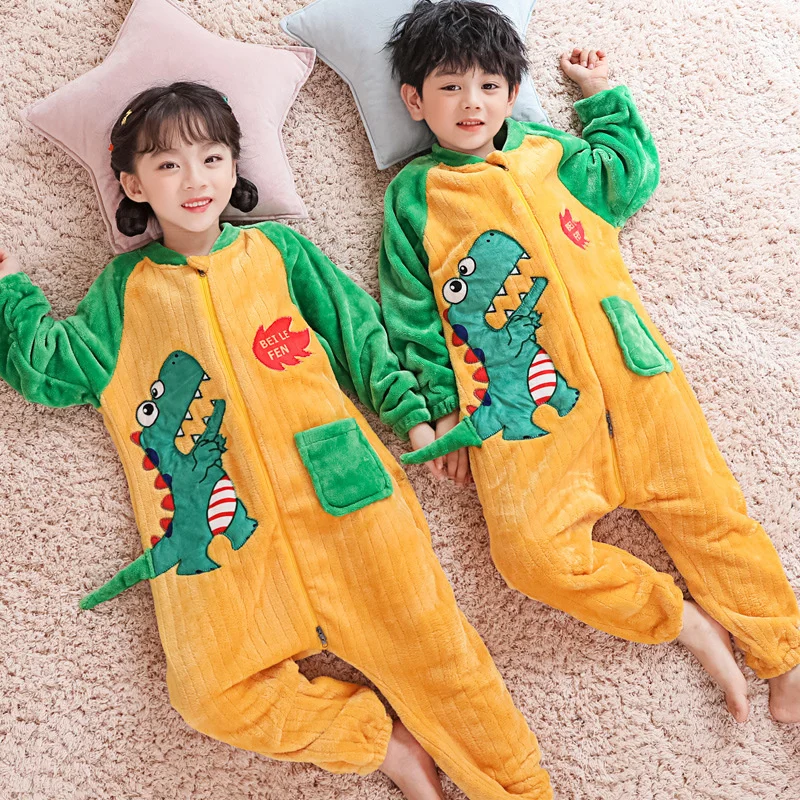 Girls Boys Warm Jumpsuits Children Thicken Flannel Romper Kids Winter Thermal Soft Pajamas Toddler Fleece Homewear Clothing