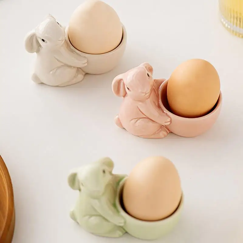 Egg Holder Ceramic Rabbit Egg Cup Easter Bunny Egg Stand Tabletop Figurine 1pcs