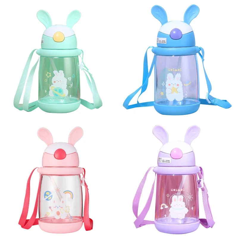 

Kids Children School Drinking Water Straw Bottle Cartoon Bunny Straw Baby Cup with Shoulder Strap Water Bottle