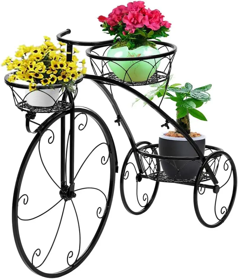 

Tricycle Plant Stand, Flower Pot Cart Holder Patio Stand Holder Outdoor Displaying Plants Flowers (Black)