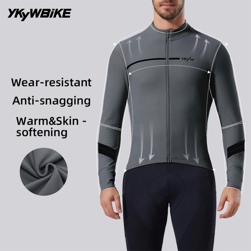 YKYWBIKE 남성용 겨울 사이클링 저지 따뜻한 로드 바이크 얇은 소프트 플리스 재킷 자전거 저지 통기성 MTB 사이클링 의류