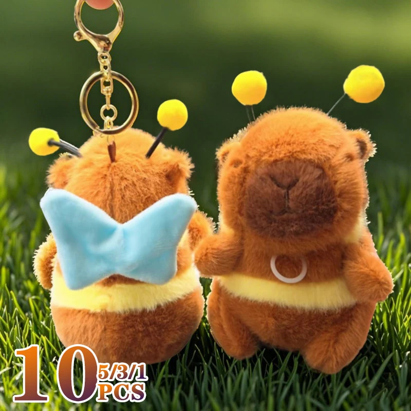 1/3/5/10PCS Capybara Plush Keychain drawing jitterbug wings bee water dolphin bead bag hanging ornaments doll