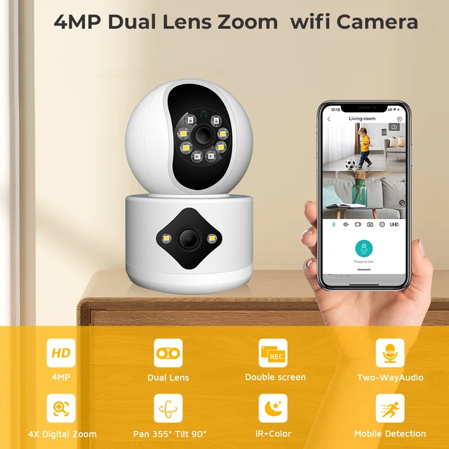 4MP Dual Lens WiFi Camera Dual Screen Baby Monitor Auto Tracking Ai Human Detection Indoor Home secuiryt CCTV Video Surveillance - Image 2