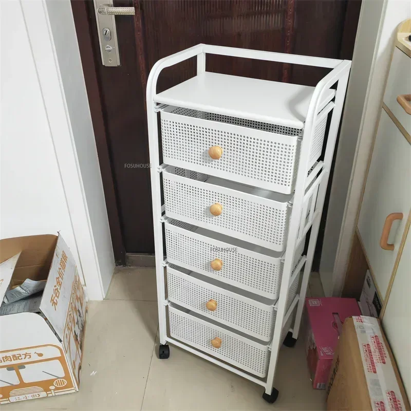 Kitchen Trolleys Floor Shelf with Drawer Multilayer Utility Car Multi-functional Fruit Vegetable Microwave Cart with Wheelst Z