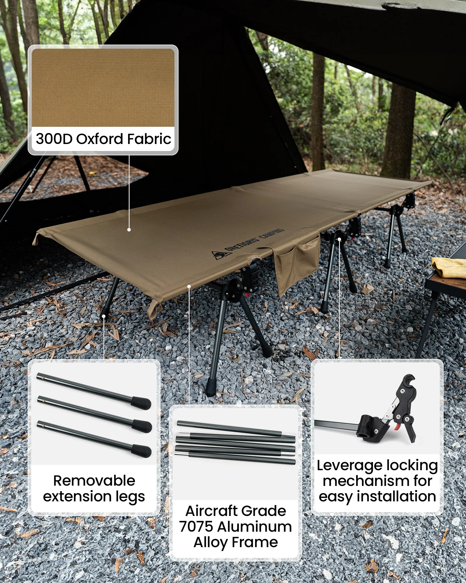 Description Picture 5 of itemOneTigris Supranubis Camping Cot Portable Easy-to-Assemble Folding Outdoor Bed Mat Sleeping Camp Cots for Adults