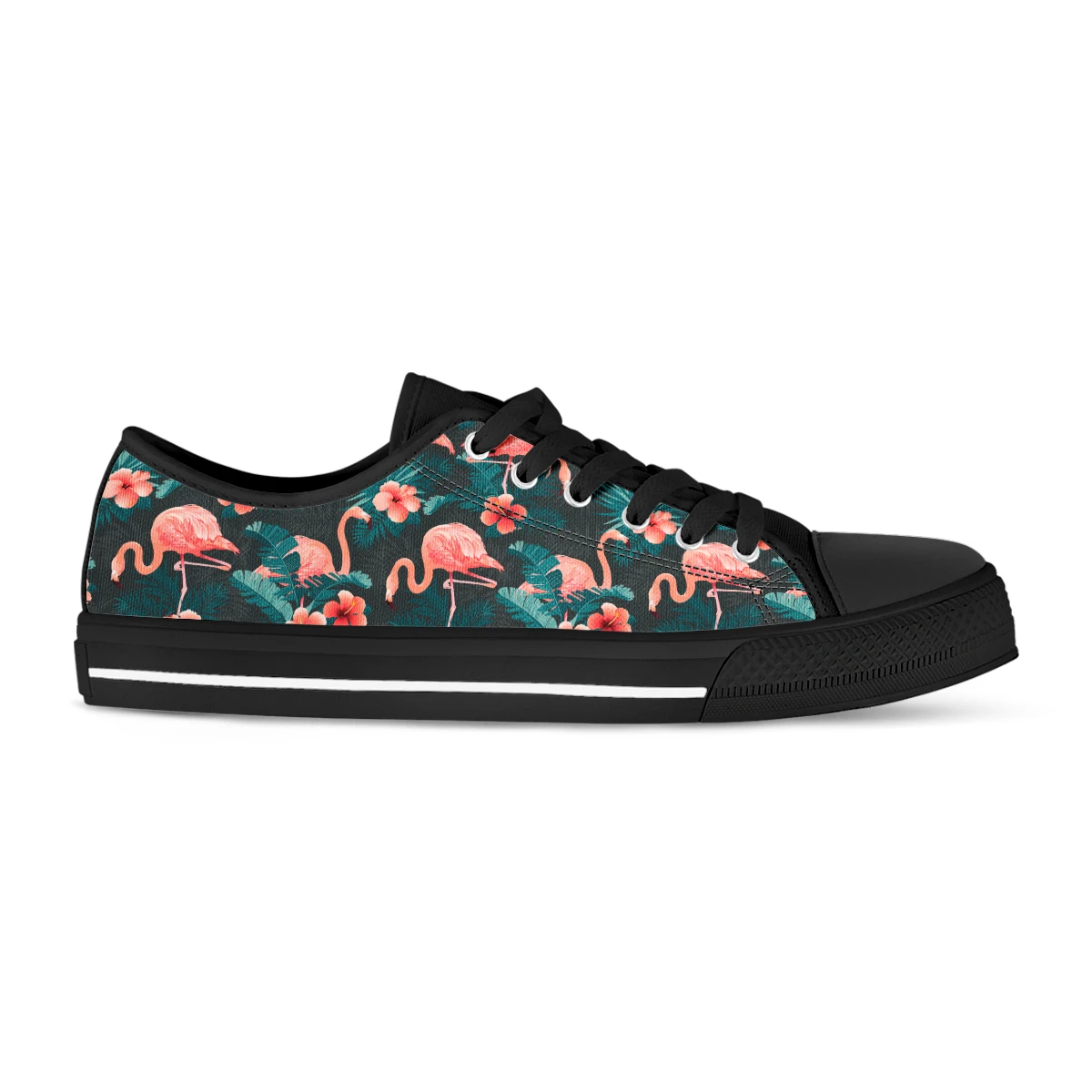 Animal Black Pink Flamingo Canvas Shoes Women Low-top Casual Tropical Style Student Canvas Lace Up Sneakers