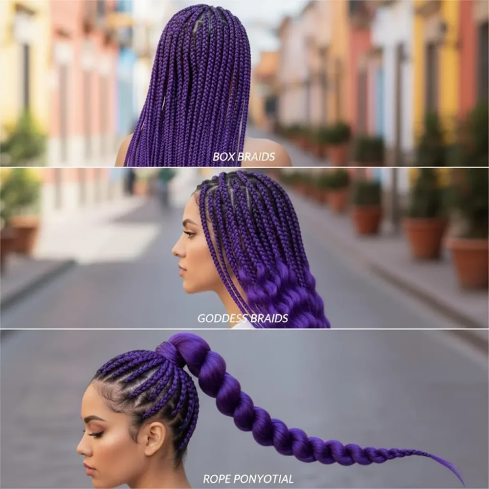 26inch Synthetic Long Purple Braiding Hair Pre Stretched Hair Extensions Braiding Hair for Stage Party Christmas Costume Cosplay
