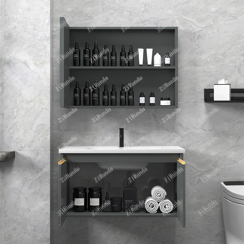 ~Y Thickened Space Aluminum Alloy Bathroom Cabinet Stone Plate Wash Basin Cabinet Combination Modern Bathroom Table